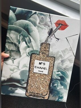 Oliver Gal Glitter Chanel No.5 Bottle Wall Art - Gold, Teal, Red